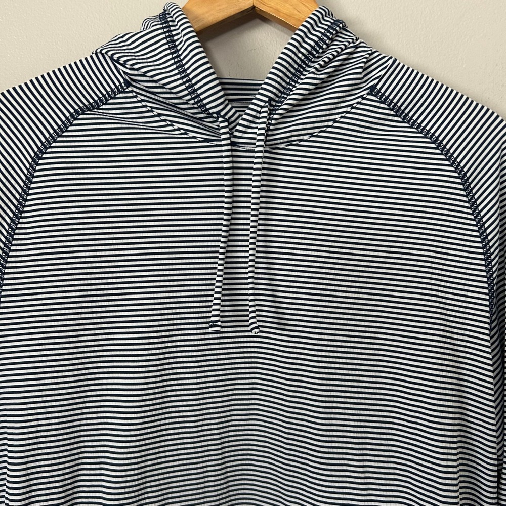 Rhone Hoodie Mens Large Blue White Striped Seersucker Rec Pullover Long Sleeve
